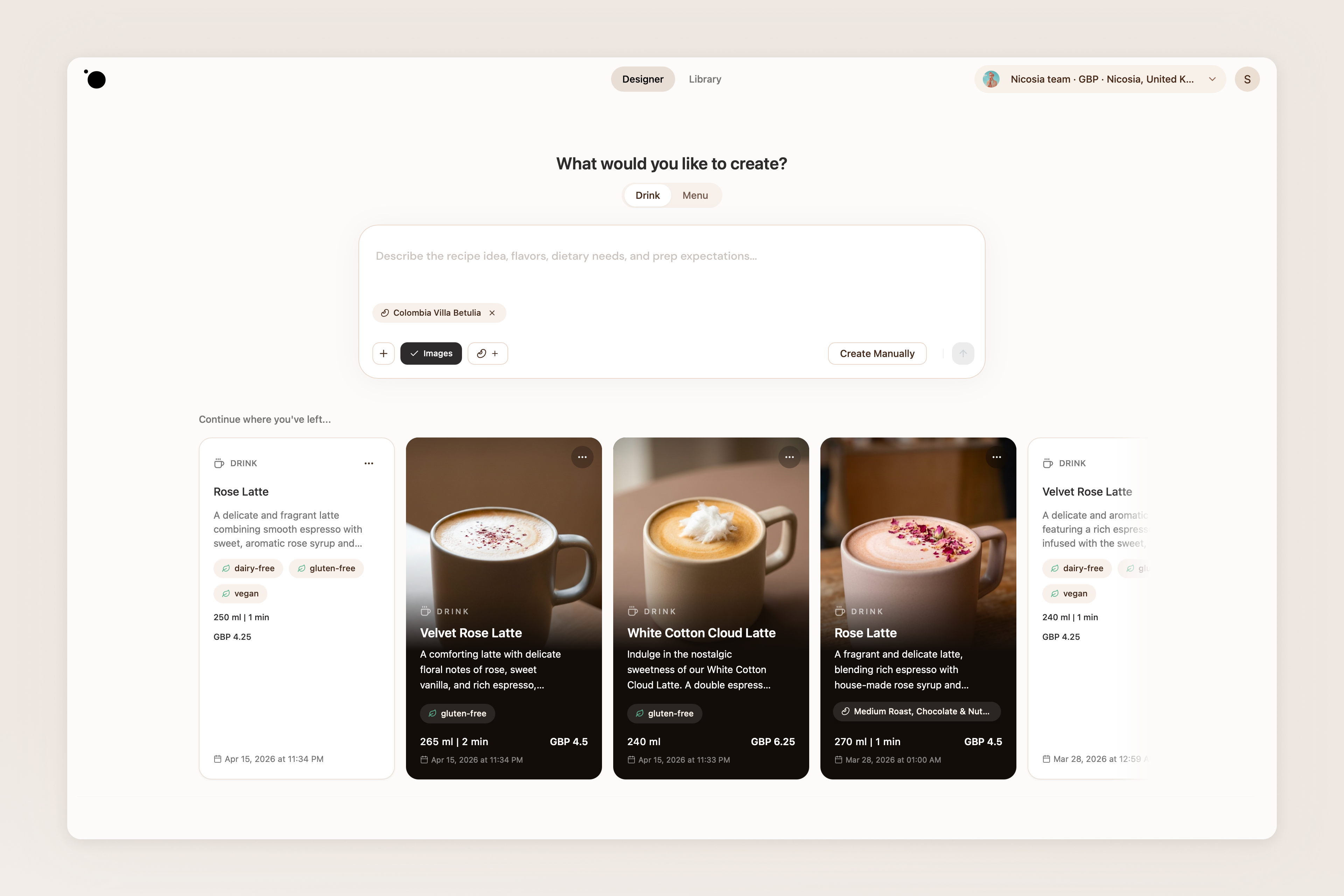 Omnu AI beverage design interface